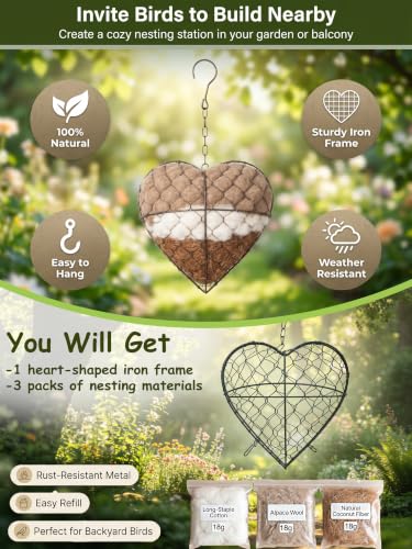 Star Shaped Handmade Alpaca Fiber Bird Nesting Holder, Refillable Natural Nesting Material for Wild Birds, Hummingbirds & Chickadees, Outdoor Garden Tree Decor, Gift for Bird & Nature Lovers