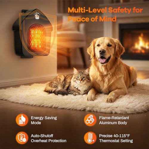 600W Dog House Heater with Shermostat, Wall Mount, 10ft Anti Bite Cord, Overheat Protection, Electric Warmer for Hound Kennel, Cat Cage, Chicken Coop, UL Test Passed, Black
