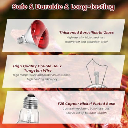DaToo Infrared Heat Lamp Bulb for Chickens Red Heat Lamp Flood Light Heat Lamp Bulb 150 W Heating Bulbs for Brooder Coops Pets Chicks Reptiles Food Service (1 Pack) - size: 1 Pack