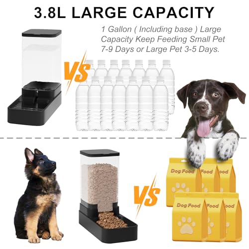 Automatic Cat Feeder and Water Dispenser in Set with Pet Food Bowl,Gravity Dog Waterer and Food Feeder for Small Medium Dog Cat Puppy Kitten Large Capacity(3.8L,Black) - size: 3.8L
