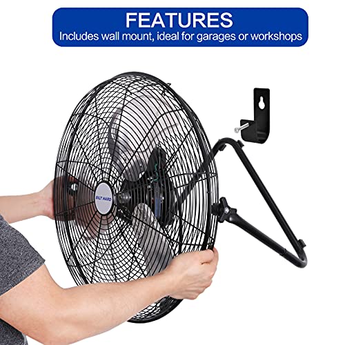 BILT HARD 4650 CFM 20" High Velocity Floor Fan, 3-Speed Heavy Duty Metal Fan with Wall-Mounting System, Industrial Shop Fan for Commercial, Garage, and Greenhouse - size: 20 inch