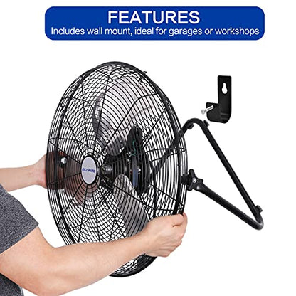 BILT HARD 4650 CFM 20" High Velocity Floor Fan, 3-Speed Heavy Duty Metal Fan with Wall-Mounting System, Industrial Shop Fan for Commercial, Garage, and Greenhouse - size: 20 inch