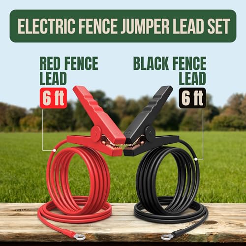Electric Fence Jumper Leads with Alligator Clips 6.6ft - 10,000V Rated Tinned Copper Wire Connectors with Premium TPU Insulated Cables for Fence Energizer, Solar Charger, Electric Fence - 1 Set - size: 1 Set (Red + Black Leads)