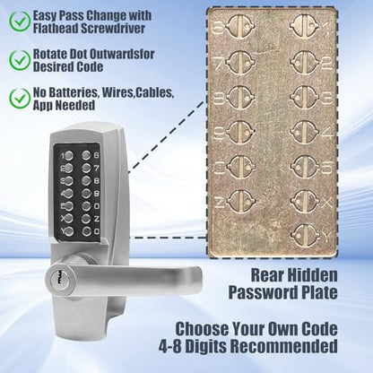 Mechanical Door Lock, Mechanical Push Button Lever Lock, Keyless Entry Commercial & Residential, Water-Proof Zinc Alloy, Easy to Install, for Garden, Yard, Garage
