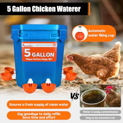 5 Gallon (44 Lbs) Automatic Chicken Feeder & Waterer Set, No-Waste & Rain Proof Design, Keeps Out Small Animals, Hanging Poultry Kit for Chicken, Duck, Turkey & Geese