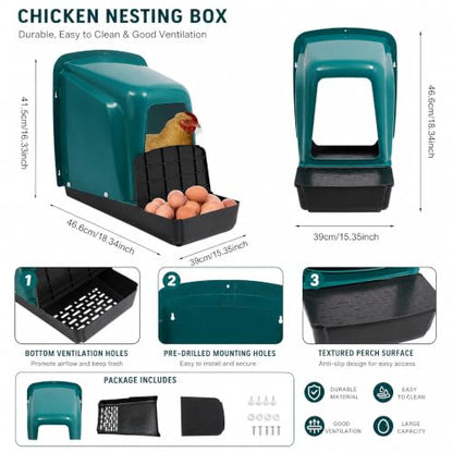 Chicken Laying Boxes, 5 Pack Roll Away Chicken Nesting Boxes, Durable Plastic Laying Boxes with Perch, Pull-Out Tray Ventilation for Hen Coops, Backyard Poultry Farms