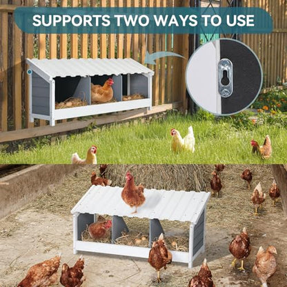 PETSFIT 3 Holes Chicken Nesting Box-All Weather PVC Roof, Natural Wood Design with Privacy Back Panel for Hens-Wall Mounted or Floor Use in Coops, Farms, Backyards,Easy to Assemble and Clean - size: 3 Holes