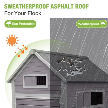 Large Chicken Coop Outdoor Waterproof Chicken Run with Asphalt Roof, Wooden Poultry Enclosure with Easy-Clean Slide-Out Tray for 8-10 Chickens Poultry Cage with Nesting Boxes for Duck Rabbit - size: 134.5"L x 59.0"W x 62.4"H