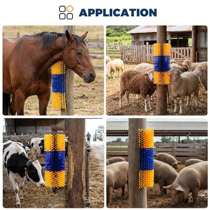 4Pcs Livestock Scratching Brush, Fence Mounted Horse Scratcher Post, Self-Grooming Back Scratcher with Screws for Horses, Cows, Goats, Cattle, Sheep, Promotes Cleanliness - size: 4 Pack
