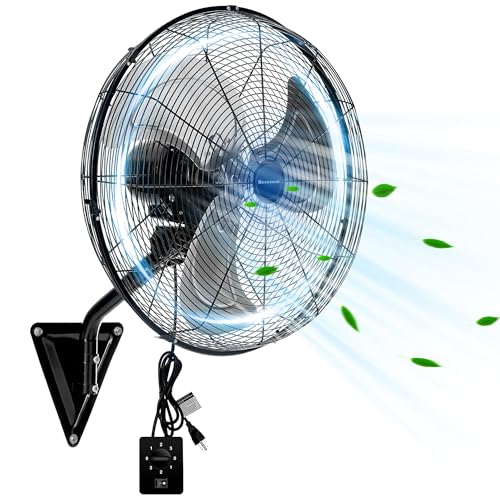 20" Wall Mount Fan, 7100CFM Heavy Duty Wall Fan with 3-Speed & Adjustable Tilt, High Velocity Industrial Oscillating Fans for Garage, Factory, Patio, Indoor, Porch, Shop & Commercial Use - ETL Listed - color: 20" Black