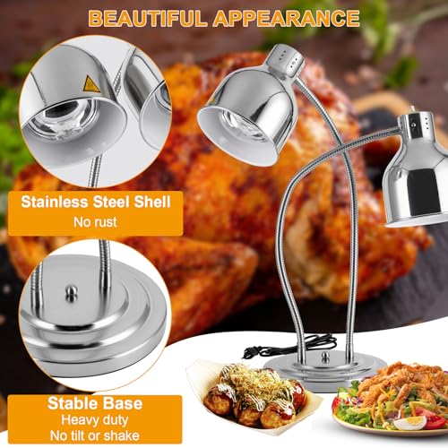 Stainless Steel Food Warmer Lamp Heat Lamp with Bulbs for Food Heating Lamp Commercial Food Buffet Warmer Lamp Restaurant Food Service - color: Silver