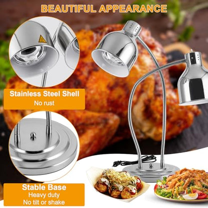 Stainless Steel Food Warmer Lamp Heat Lamp with Bulbs for Food Heating Lamp Commercial Food Buffet Warmer Lamp Restaurant Food Service - color: Silver