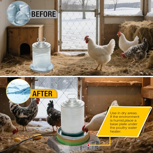 Chicken Water Heater for Winter 12.4", 125W Thermostat Chicken Drinker Heater Base for 3–5 Gal Metal Plastic Poultry Waterer, Water Heater for Chickens Duck with 6.6' Power Cord (Green,2PACK)