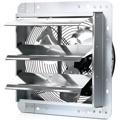 KEN BROWN 12 Inch Shutter Exhaust Fan, Aluminum Wall Mounted Attic Fan, 1450 CFM, Automatic Shutter for Attic Garage Greenhouse Shed Ventilation - size: 12" Fan without Power Cord