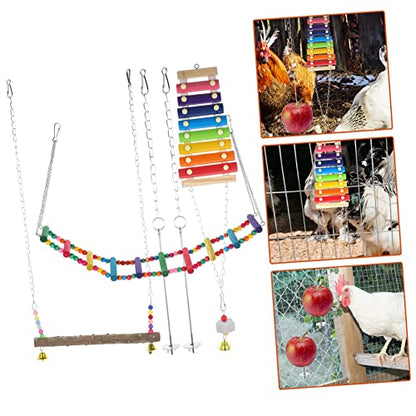 1Set Creative Chicken Chewing Foraging Plaything with Hanging Ladder Beads Movable Hook for Chickens for Coop Entertainment