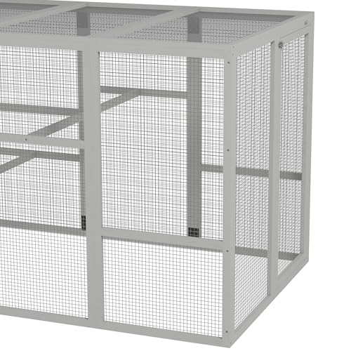 PawHut Wooden Chicken Coop Run for 6-10 Chickens, Hen House, Poultry Cage Add-On with Storage, Perches, 141.75" x 48" x 61", Gray - color: Gray
