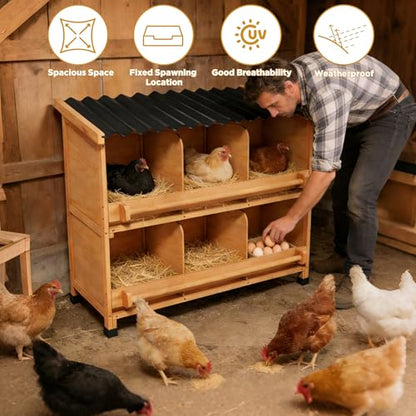 Weatherproof Chicken Nesting Boxes, Heavy Duty 6 Compartments Wall Mounted or Floor Use Chicken Coop Laying Boxes with Preventing Egg Falls for Backyard and Farms (6 Compartments) - size: 37.1"L x 17.4"W x 28.4"H