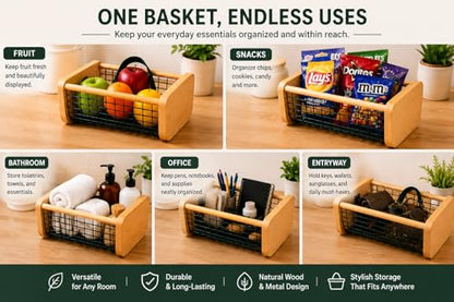 Garden Hod Harvest Basket – Wood & Wire Harvest Basket for Collecting Vegetables, Fruits, Flowers & Eggs, Rustic Farmhouse Basket with Solid Wood Ends for Garden, Kitchen Storage & Decorative Display