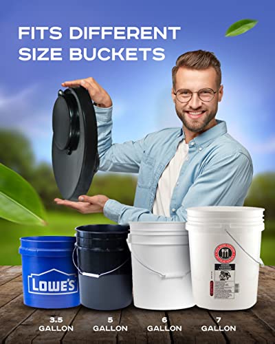 Skywin 5 Gallon Bucket Lid, Rubber Seal Lid, Wood Pellet Storage Containers, Bird Seed Container, Lump Charcoal Storage, Weather Resistant Rubber (Bucket Not Included) (Black) - color: Black