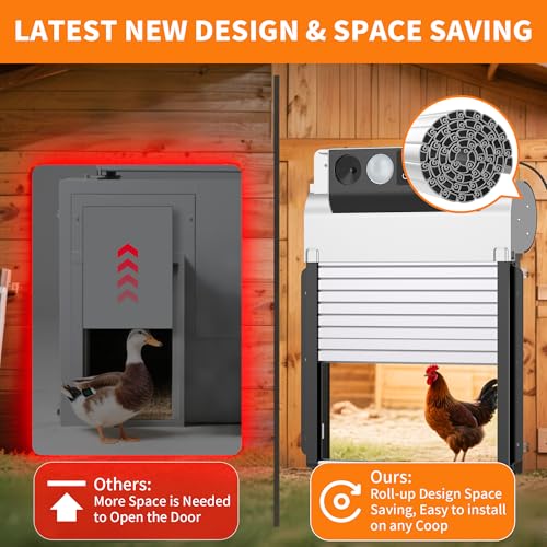 Automatic Chicken Coop Door, Solar Powered Chicken Coop Door with Timer & Light Sensor, Automatic Chicken Door Intelligent Anti-Pinch Function & 4 Modes & Remote Control Chicken Door