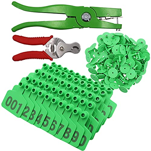 Nomal Plastic Cattle Ear Tag with Removing Tool and Livestock Pliers for Cattle, Cow, Horse, Pig, Sheep, Goat Farm Animal (Green) - color: Green
