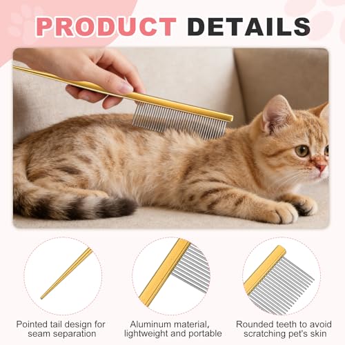 Grooming Pet Comb, 7.2Inch Dog Rat Tail Comb with Rounded Ends Cat Hair Trimmer Combs Knots Mats Loose Hair Removal (Gold), Intended for Small Dog Cat - color: Gold
