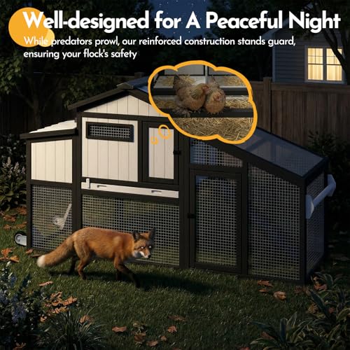 65" Chicken Coop with 2 Wheels and Handle, 2-Story Mobile Wooden Hen House with Nesting Box, Sloped Roof, Removable Tray, Outdoor Poultry Cage for Chickens, Ducks & Rabbits - size: 65.0"L x 26.0"W x 39.0"H