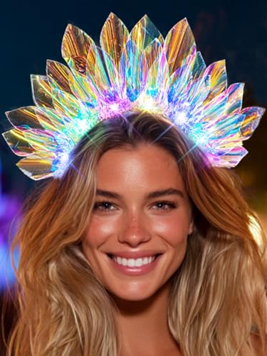 JAKAWIN Light Up Headband LED Crown Rave Headpiece Costume Hair Accessories for Women