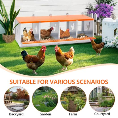 Chicken Nesting Box for Laying Eggs (42.5" L x 17" W x 15" H) | 4 Room Chicken Laying Boxes, Nesting Boxes for Chickens, Heavy Duty Metal Chicken Coop - size: 42.5" L x 17" W x 15" H