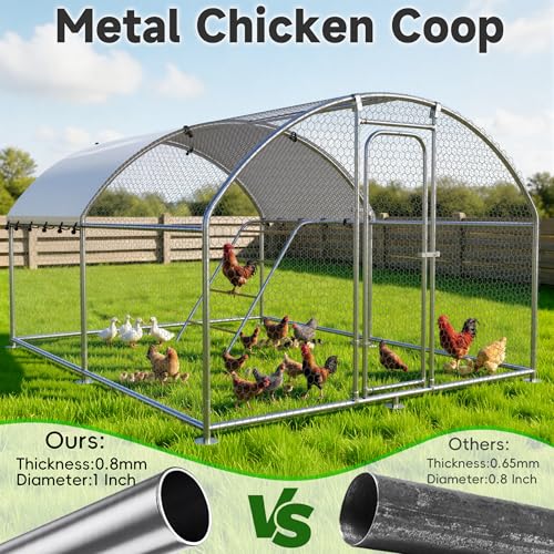 Large Metal Chicken Coop with Roosting Perch Chicken Run Hen Rabbit Duck House with Waterproof Cover for Outdoor Walk-in Poultry Cage Back Yard,Dome Roof(10’ W x 13.2’ L x 6.4’ H) - size: 158.4"L x 120.0"W x 76.8"H