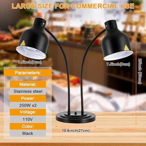 Commercial Food Warmer Lamp with Bulbs, Adjustable Stainless Steel Heat Lamp for Buffet, Catering, Restaurant Food Heating & Serving - color: Black