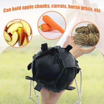 La La Pet Hanging Carrot Feeding Ball Interactive Feed Toy Relieve Stress and Avoid Boredom Equine Pony Cattle and Goat Treat Hay Balls Horse Stable Supplies Black