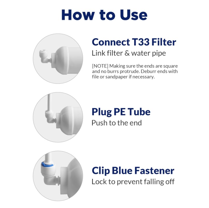 Membrane Solutions 1/4" Push-to-Connect Stem Elbow & Tee Fittings Kit, 90-Degree & T-Shape Quick Connect Tube Fittings for T33 Inline Carbon Filter, Undersink Reverse Osmosis Unit with Pressure Tank