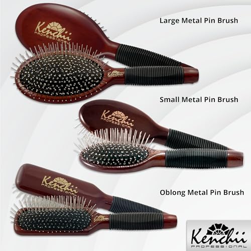 Kenchii Pet Grooming Metal Pin Brush | Solid Wood, Non-Slip Grip Detangling and Shedding Tool for Long or Short Haired Pets - Large Oblong Size - size: Oblong