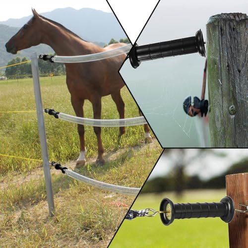 Electric Fence Gate Handle Insulated Spring Gate Handle Electric Fence Arch Hook for Fence Home (Black, 2Pcs)