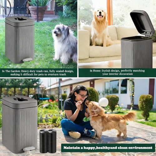 Dog Poop Trash Can Outside, 5L/1.3 Gal Pet Poop Bucket with Lid, Foot Pedal, Dog Waste Container with 40 Bags, Lid Soft Close for Pet, Grey - size: 5L Grey Trash Can