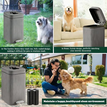 Dog Poop Trash Can Outside, 5L/1.3 Gal Pet Poop Bucket with Lid, Foot Pedal, Dog Waste Container with 40 Bags, Lid Soft Close for Pet, Grey - size: 5L Grey Trash Can