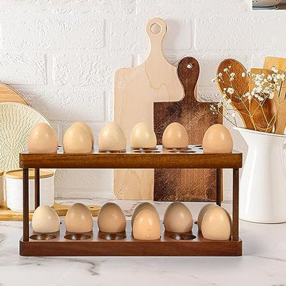 Wooden Double Layer Egg Holder - Farmhouse Kitchen Acacia Egg Tray Organizer - 2 Tier Fresh Egg Storage Rack Basket for Countertop, 36 Capacity - style: 2 tier acacia wood egg tray