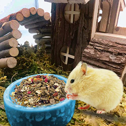 kathson 2 Pcs Hamster Food Bowl Guinea Pig Ceramic Water Bowl Small Animal Feeding Dish for Dwarf Hamster Gerbil Syrian Ferret Hedgehog Chinchilla Bunny (Blue)… - color: Blue