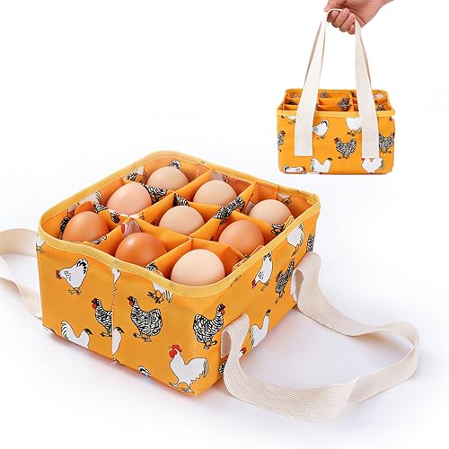 Eggs Collecting Basket, Durable Canvas Egg Basket with Plastic Board, 9-Pouch Chicken Egg Holder Bag for Gathering Fresh Eggs, Egg Gathering Basket and Multipurpose Chicken Holder Bag (Yellow) - color: Yellow