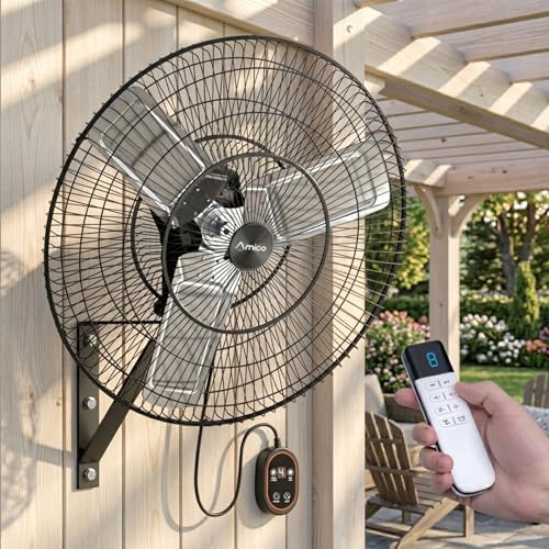 Amico 30 Inch Wall Mounted Fan with Remote Control, Brushless DC Motor, 8 Speeds, High Velocity Whisper-Quiet, Outdoor Oscillating Waterproof Shop Fan with Timer for Gym, Patio,Garage, Warehouse - size: 30 inch