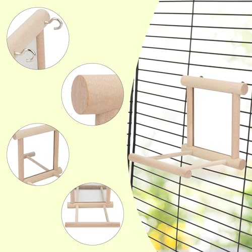 Hypeety Bird Parrot Mirror Toy Swing Hanging with Perch for Parrot Parakeet Budgies Cockatiel Conure Finch Lovebird (D) - color: Wooden Mirror with Perch