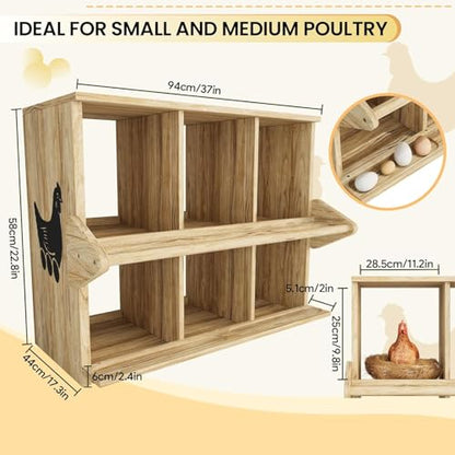 Chicken Nesting Box, 6 Compartment Wooden Nesting Boxes for Chickens with Perches, Floor/Stand/Wall Mount Large Chicken Nesting Boxes for Small & Medium Poultry - size: 6 Compartment