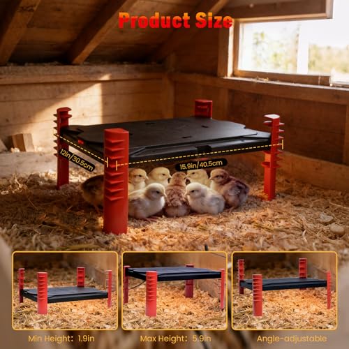 Smart Chicken Brooder Heater - Brooder Plate for 25 Chicks, 150W Adjustable Temp Chick Heating Plate with Built-in Sensor, Height Adjustable for Coop Warmer