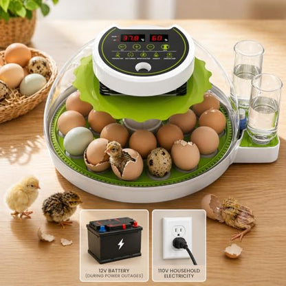 ME JO 18 Egg Incubator with Automatic Turner & Humidity Control, Built-in Candler, Egg Incubator for Chicken, Duck, Quail Eggs, Easy Hatch for Home, Farm, Classroom