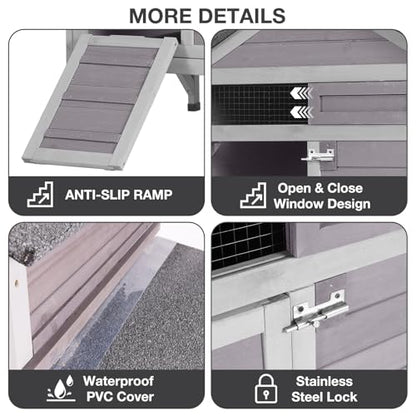 Chicken Coop for 2-3 Chickens, Outdoor Wooden Hen House with Nesting Box, Waterproof Roof, Predator-Proof Latch, Pull-Out Tray, Easy Clean Backyard Coop