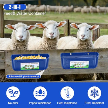Chicken Feeder Waterer, 10 Pack Duck Feeder Supplies, Hanging Fence Feed Trough with Clips for Goat, Sheeple, Piglet, Gooses, Turkeys, Dog Livestock Poultry, Blue - color: 10 pack Blue