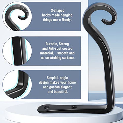 FEED GARDEN Heavy Duty Plant Hooks - 2 Pack 6 Inch Wall Mounted Hanging Brackets, 44lb Capacity Steel Plant Hangers for Bird Feeders, Baskets, Wind Chimes - Black - color: Black-L, size: 6 Inch