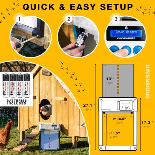Automatic Chicken Coop Door Opener, ChickenGuard One in All 4 Colours, Timer/Light Sensing, Winter Mode, Auto-Stop & Predator Proof, 3 Power Options, Solar, Battery or Electric (Gray + Batteries) - color: Gray