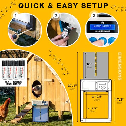 Automatic Chicken Coop Door Opener, ChickenGuard One in All 4 Colours, Timer/Light Sensing, Winter Mode, Auto-Stop & Predator Proof, 3 Power Options, Solar, Battery or Electric (Gray + Batteries) - color: Gray